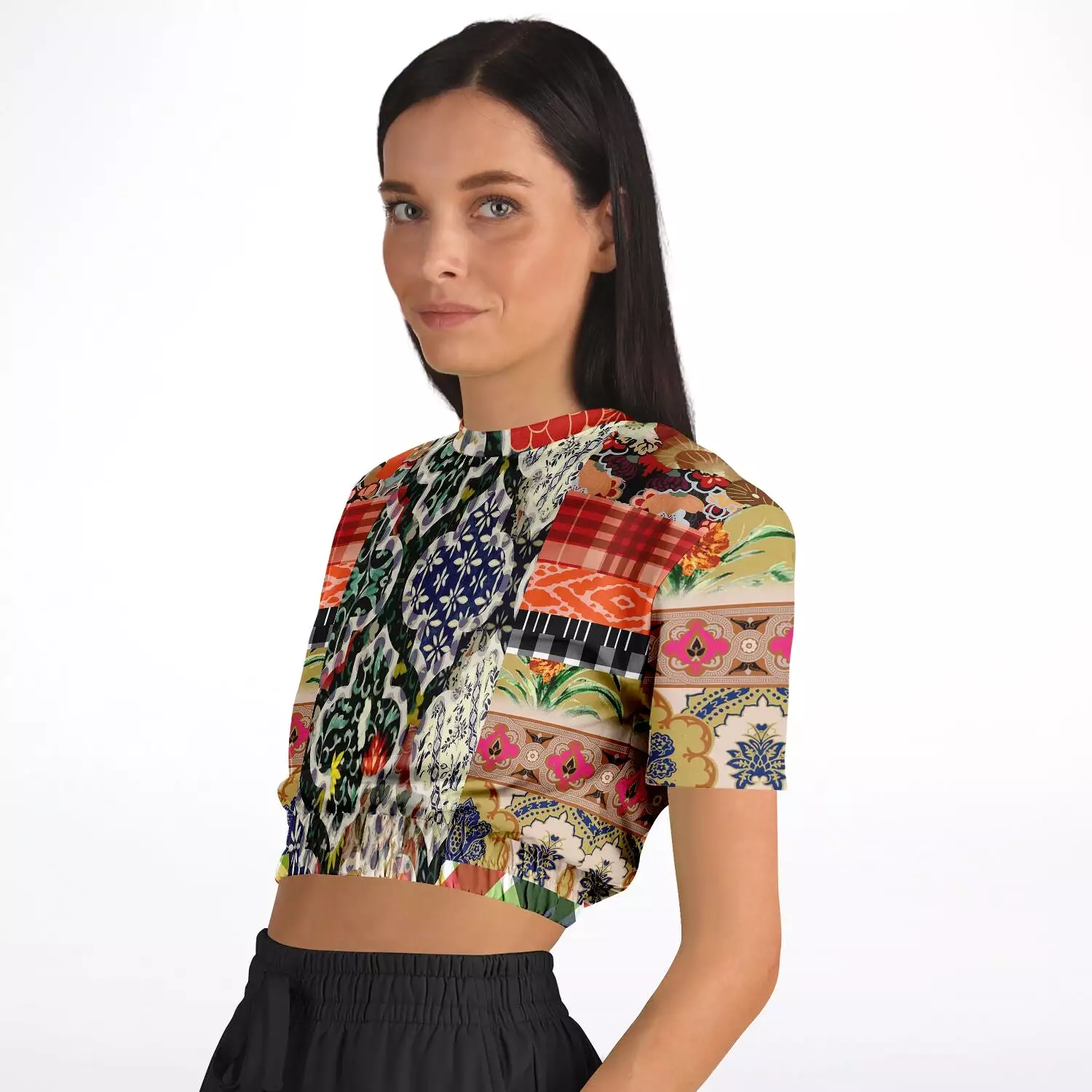 Solvang Short Sleeve Cropped Sweater - Flowers - Eco-Poly Material