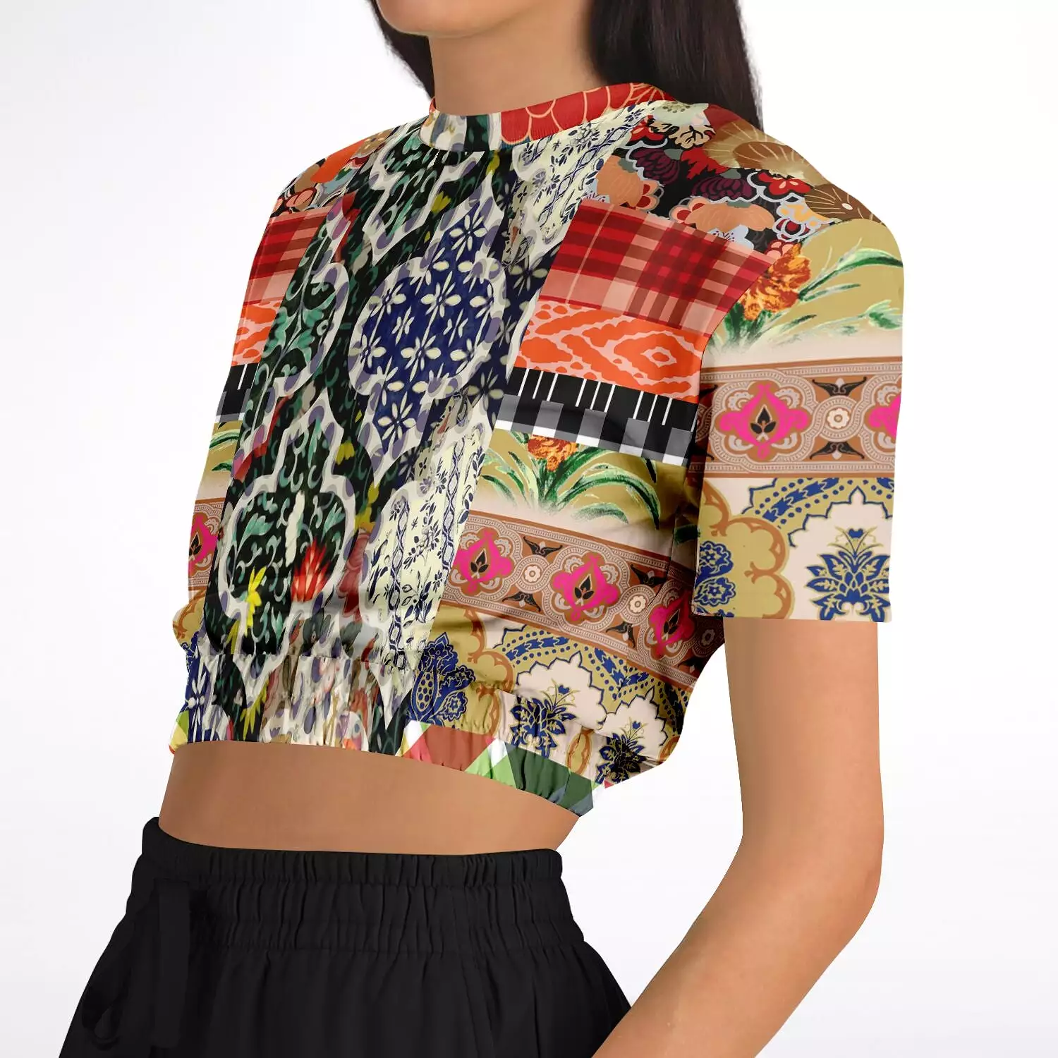 Solvang Short Sleeve Cropped Sweater - Flowers - Eco-Poly Material