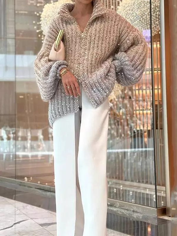 Sparkly V-neck Sweater with Sequins