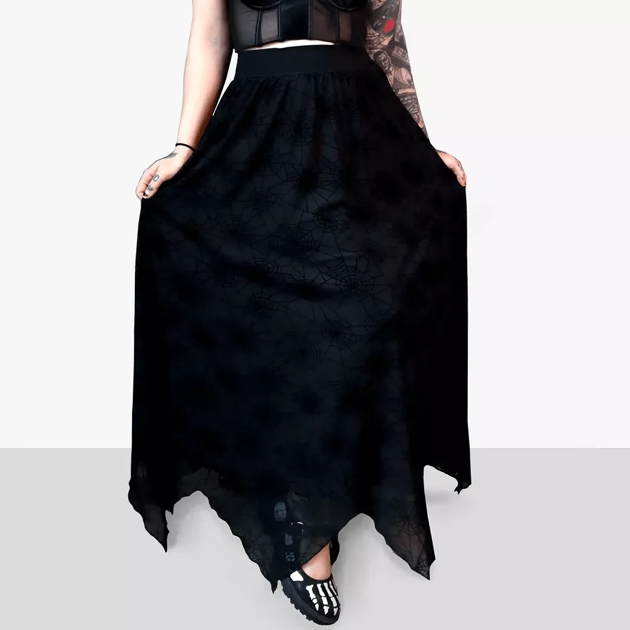 Spiderweb Mesh Maxi Skirt with Lining