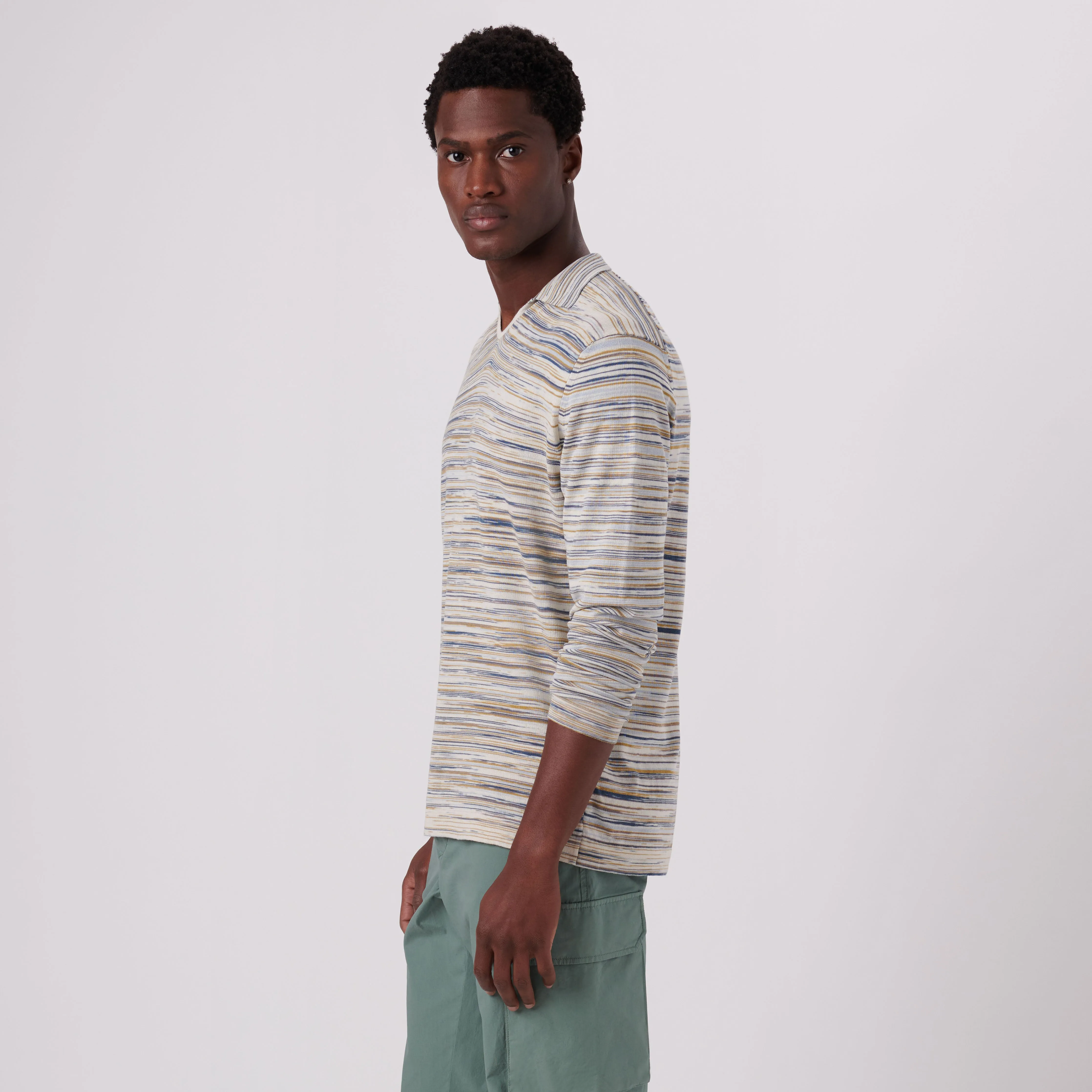 Riviera V-Neck Sweater with Stripes - Shop Now.