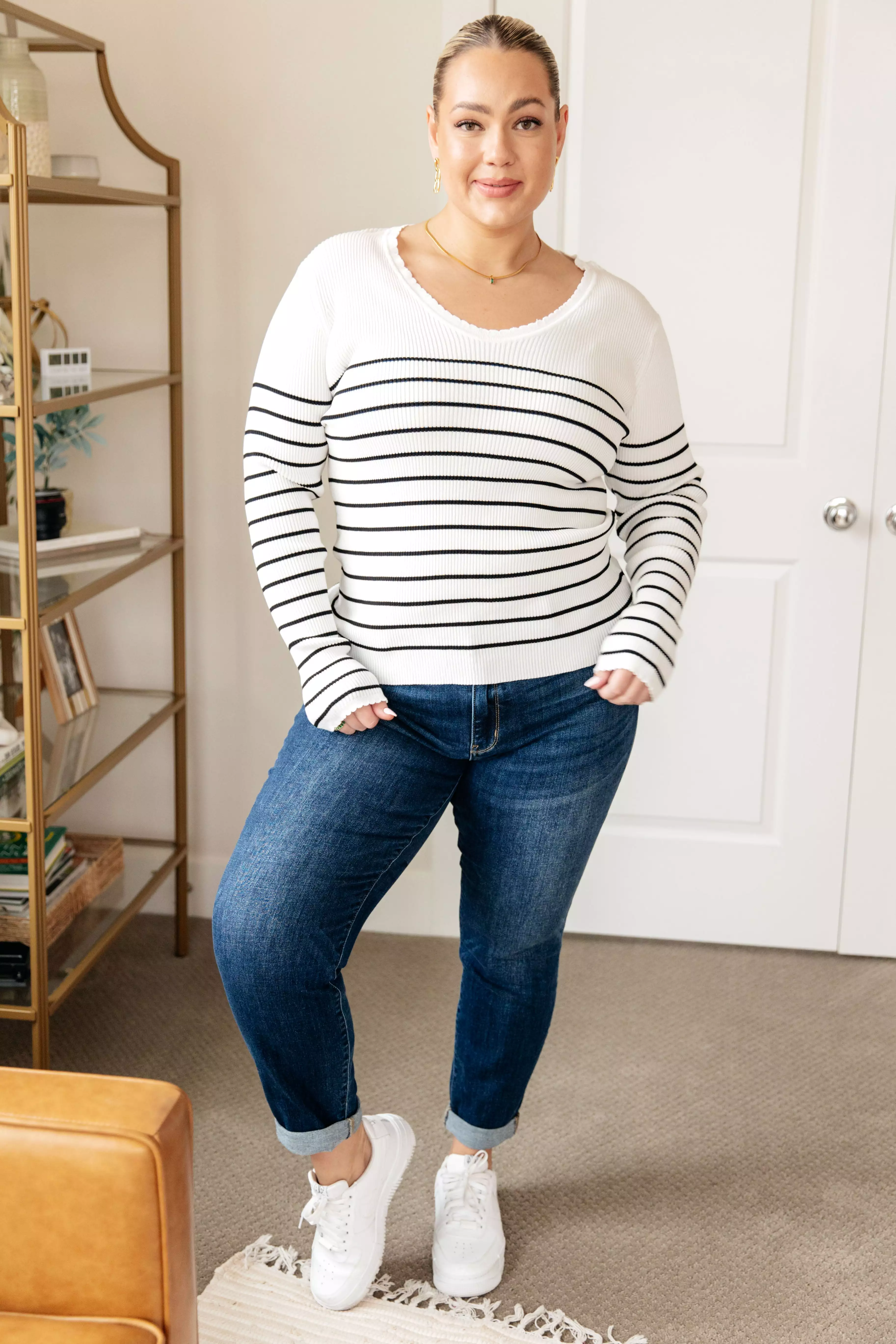 Striped V-Neck Sweater for Women