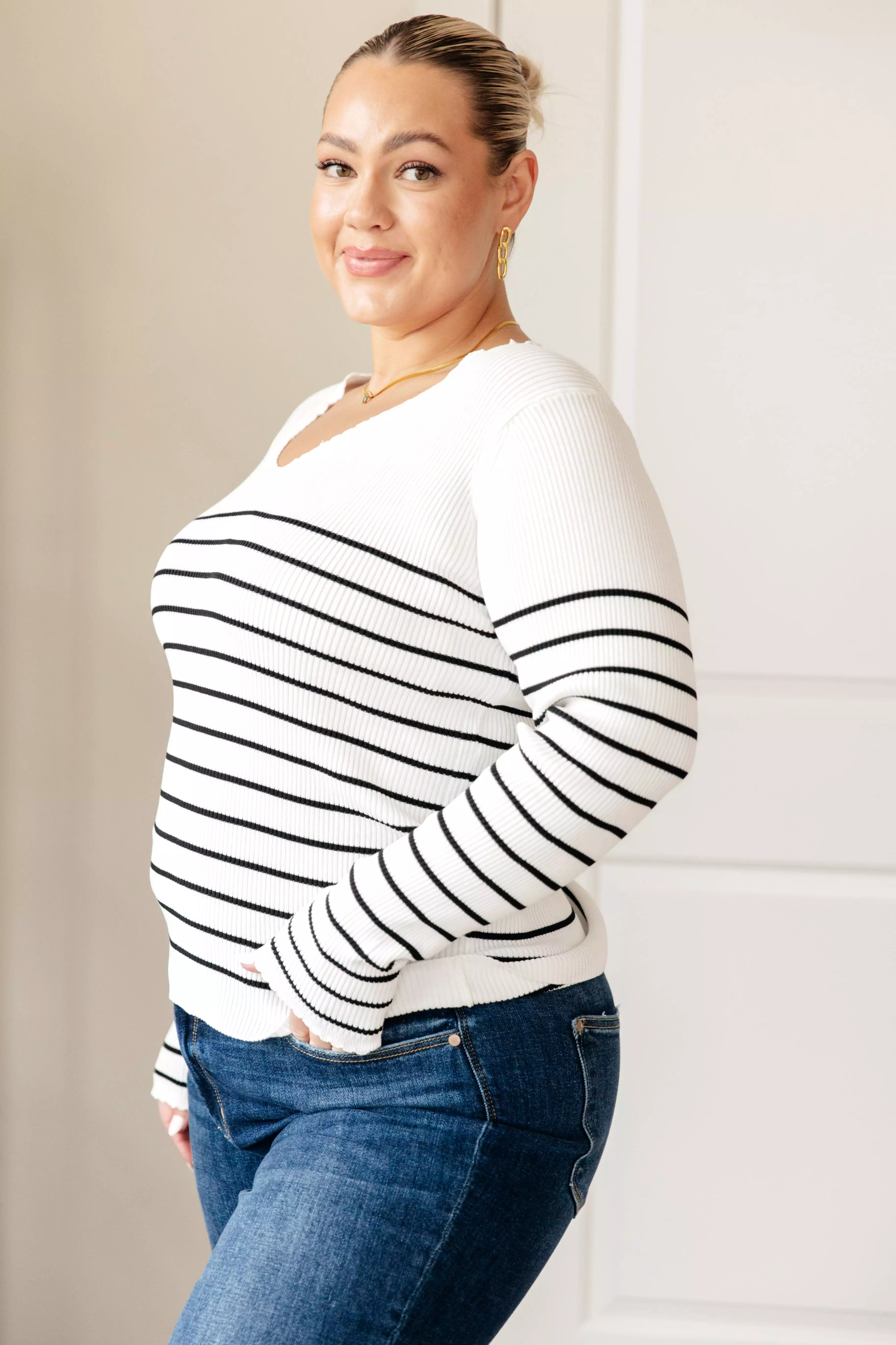 Striped V-Neck Sweater for Women