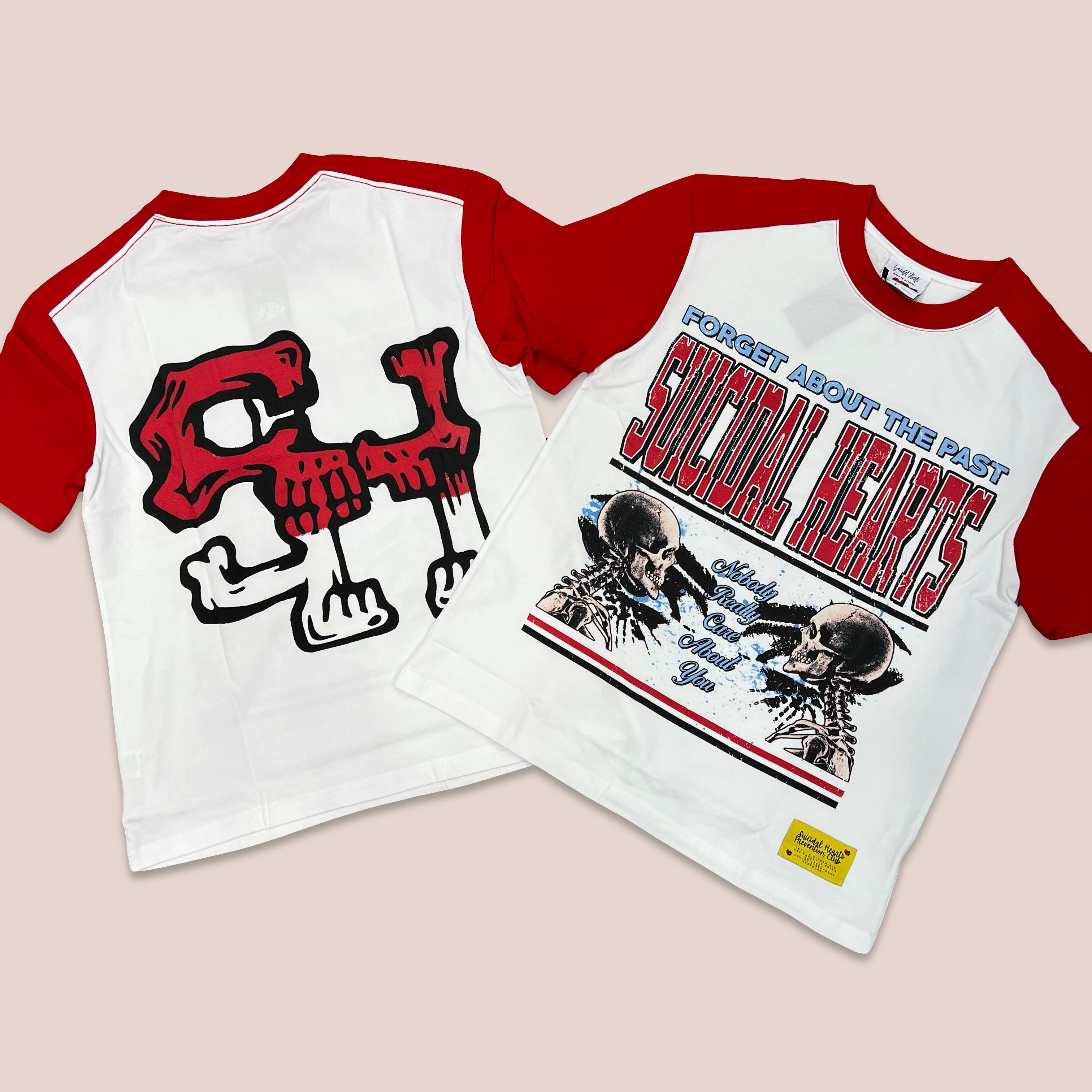 Suicidal Hearts shirt, white and red, with forget the past design