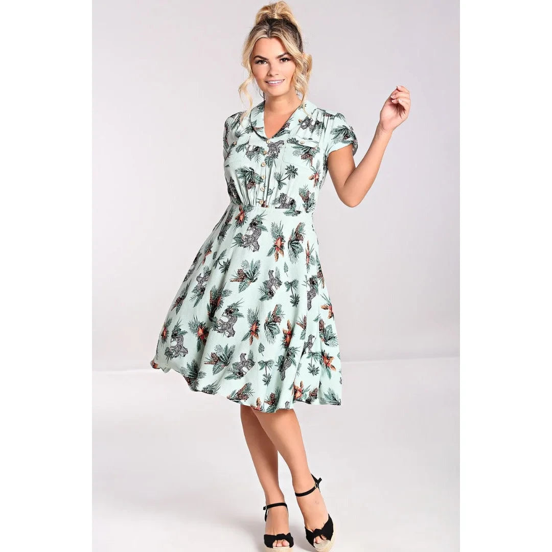 Summer Animal Print Tea Dress with Button Detail