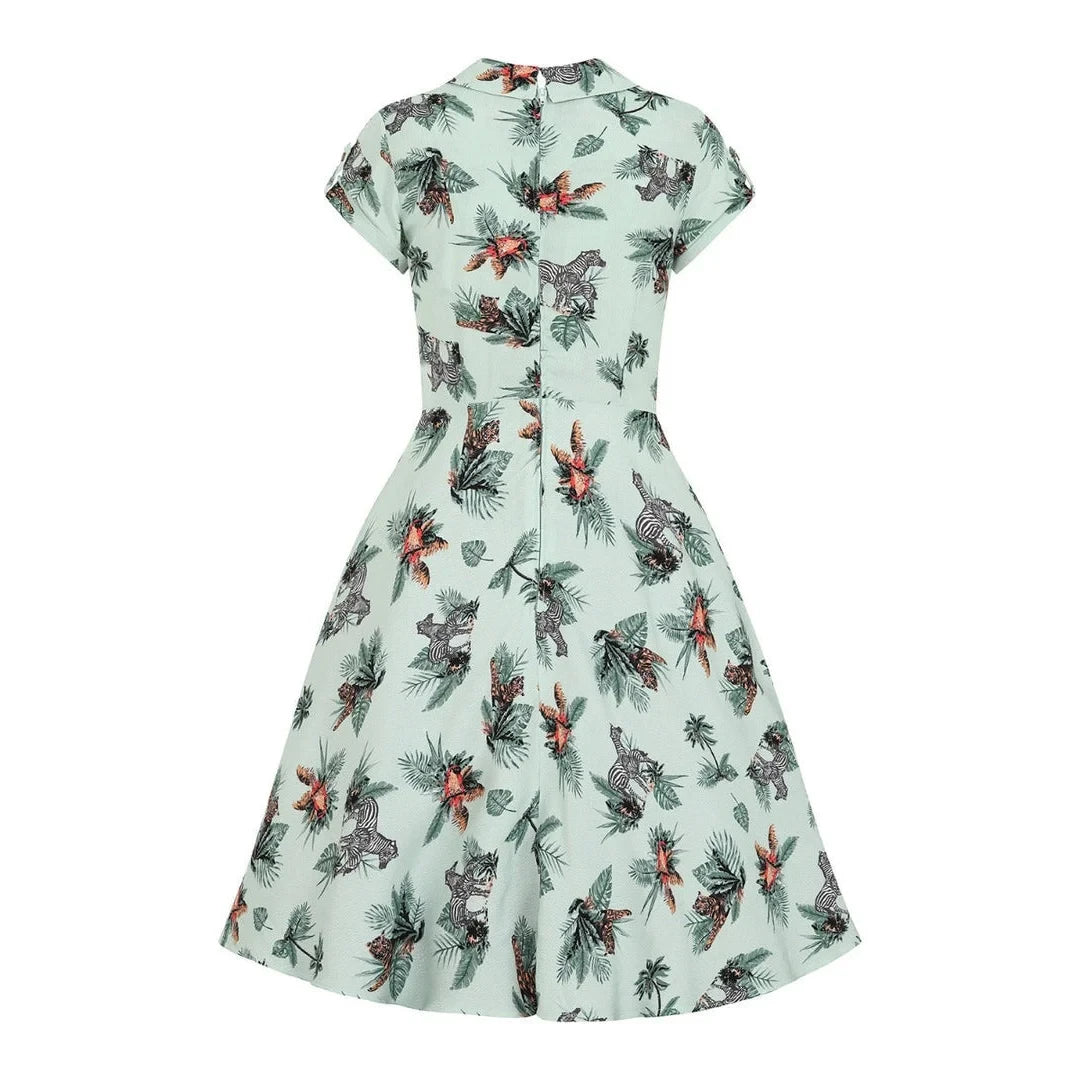 Summer Animal Print Tea Dress with Button Detail