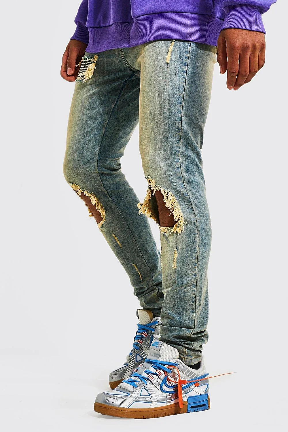 High Rise Ripped Slim Motorcycle Denim