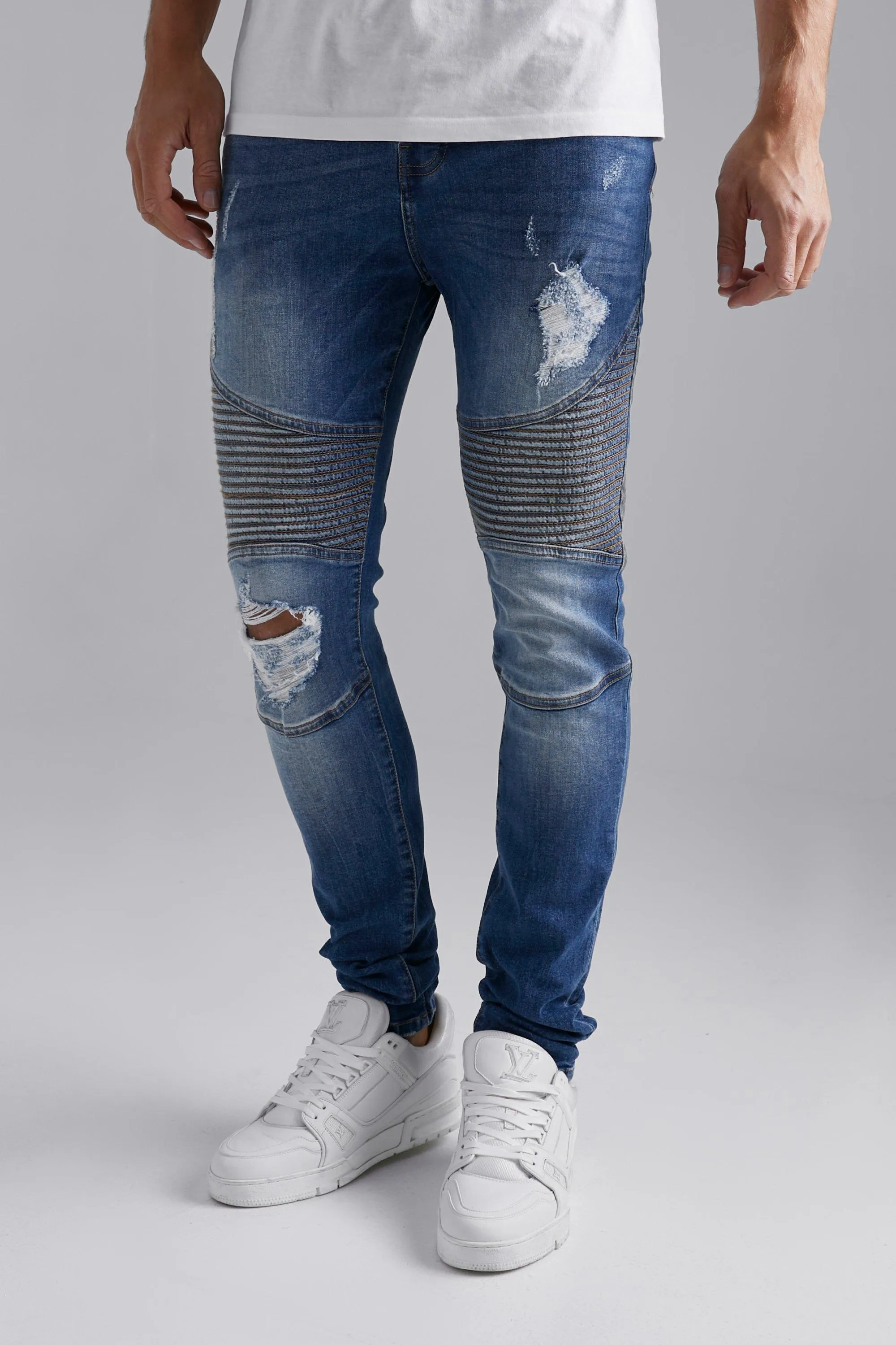 Distressed Skinny Biker Jeans for Men - Shop Now | boohooMAN UK