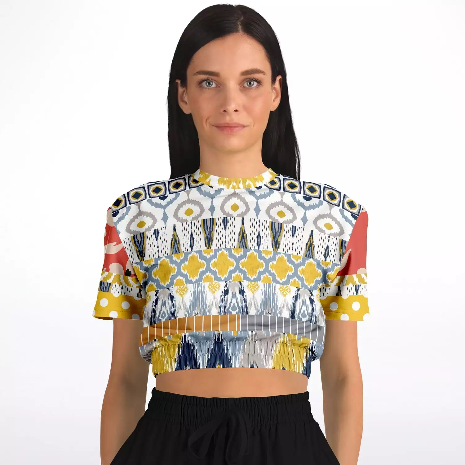 Tallulah Bankhead Patchwork Sweater - Short Sleeve, Cropped, Eco-Poly