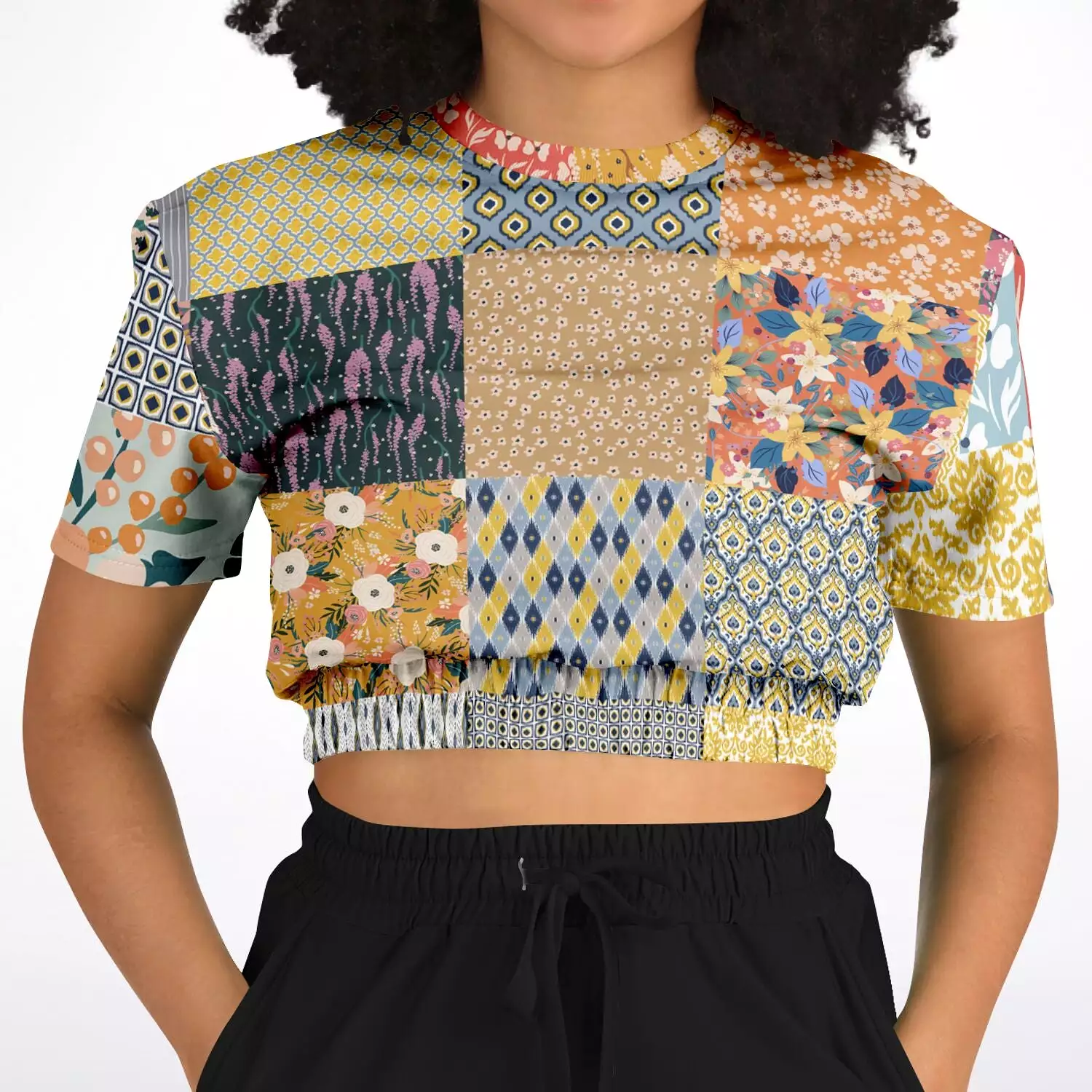 Tallulah Bankhead Quilt Short Sleeve Cropped Sweater