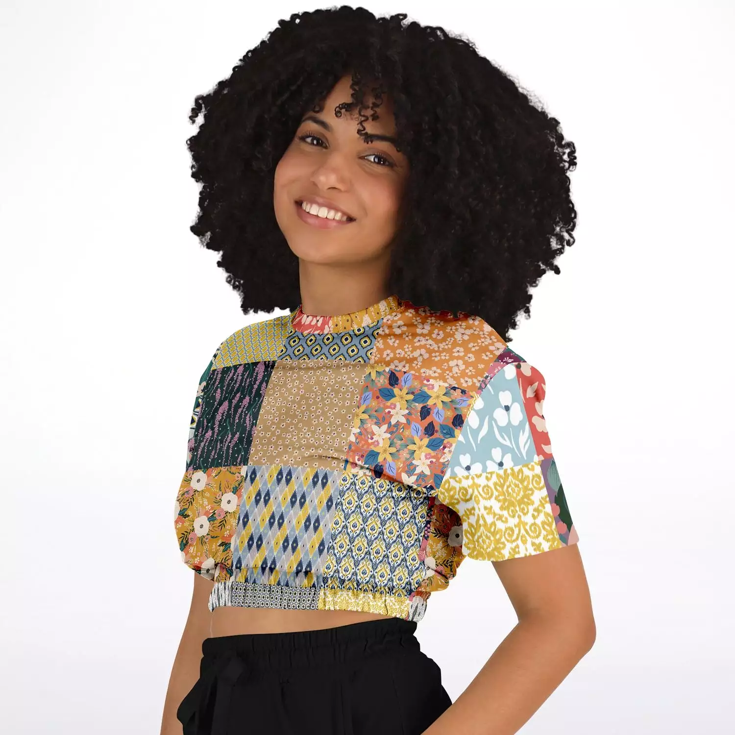 Tallulah Bankhead Quilt Short Sleeve Cropped Sweater