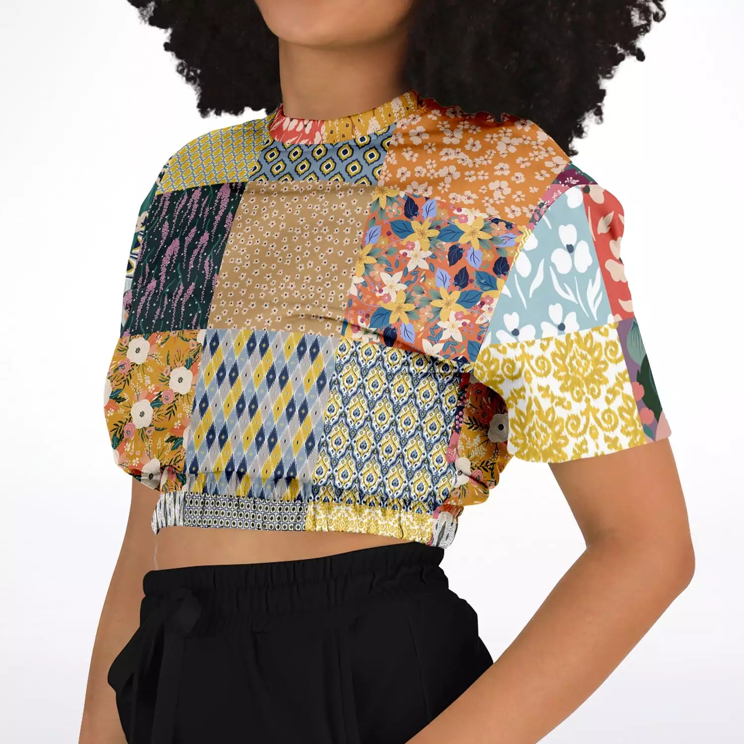 Tallulah Bankhead Quilt Short Sleeve Cropped Sweater