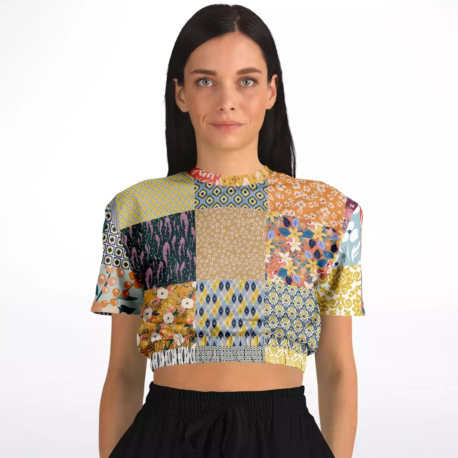 Tallulah Bankhead Quilt Short Sleeve Cropped Sweater