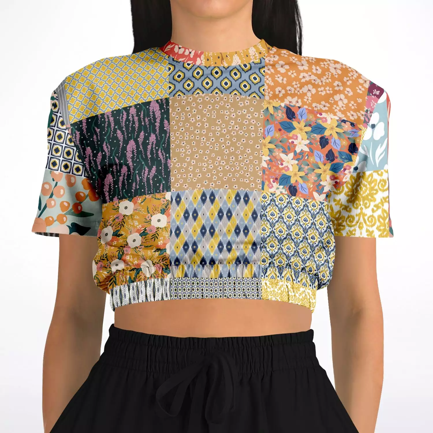 Tallulah Bankhead Quilt Short Sleeve Cropped Sweater