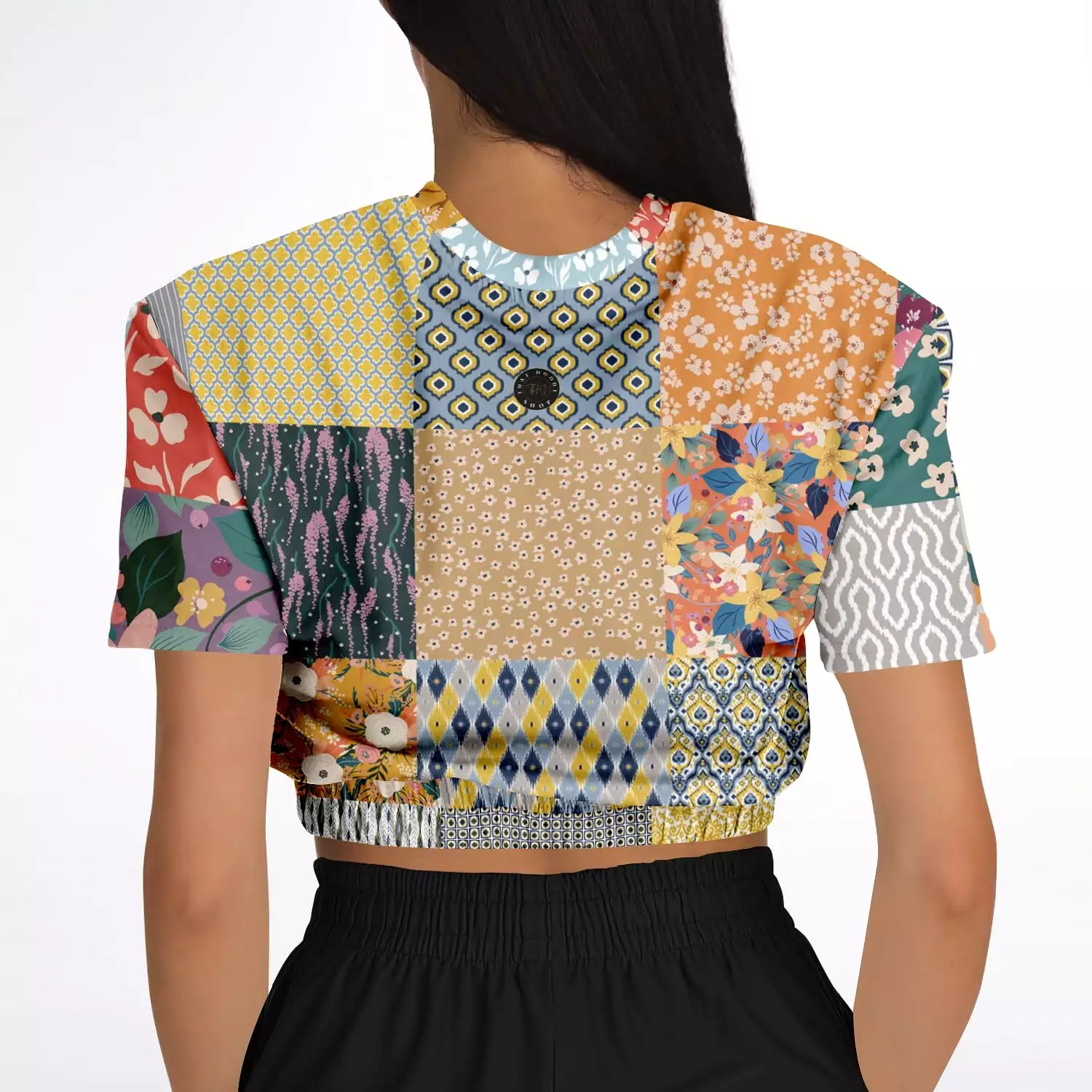 Tallulah Bankhead Quilt Short Sleeve Cropped Sweater