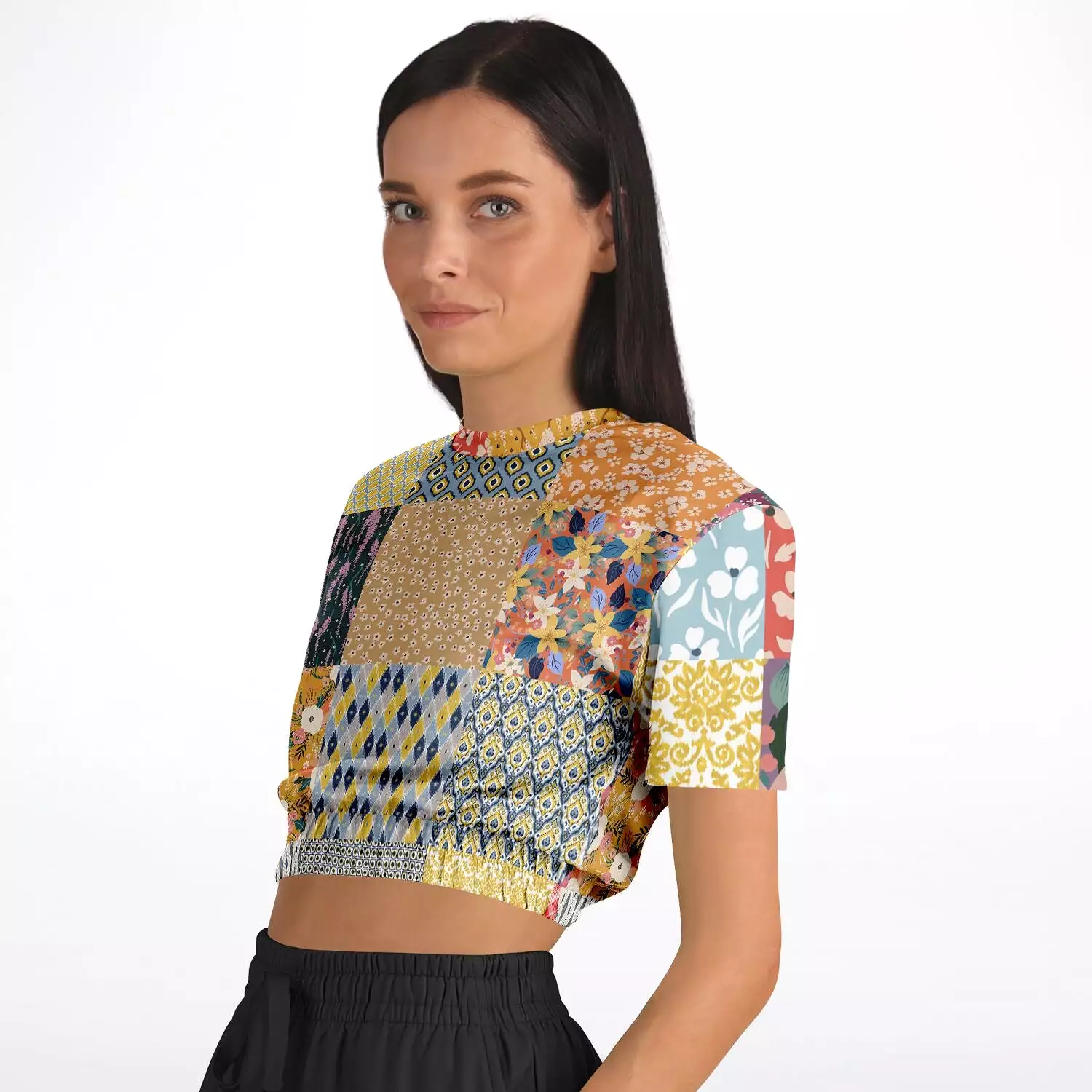 Tallulah Bankhead Quilt Short Sleeve Cropped Sweater