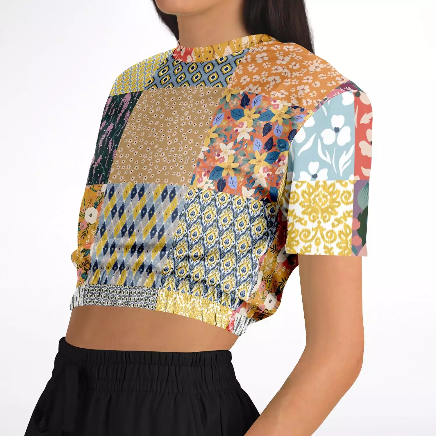 Tallulah Bankhead Quilt Short Sleeve Cropped Sweater