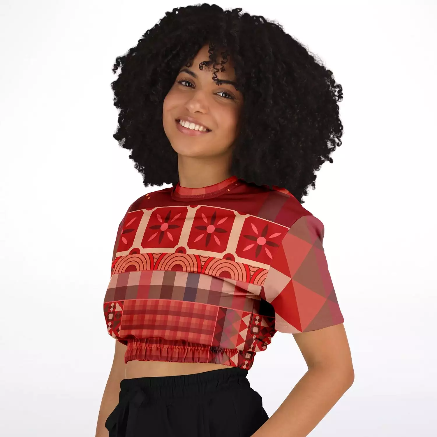 Toscana Red Short Sleeve Cropped Eco-Poly Sweater