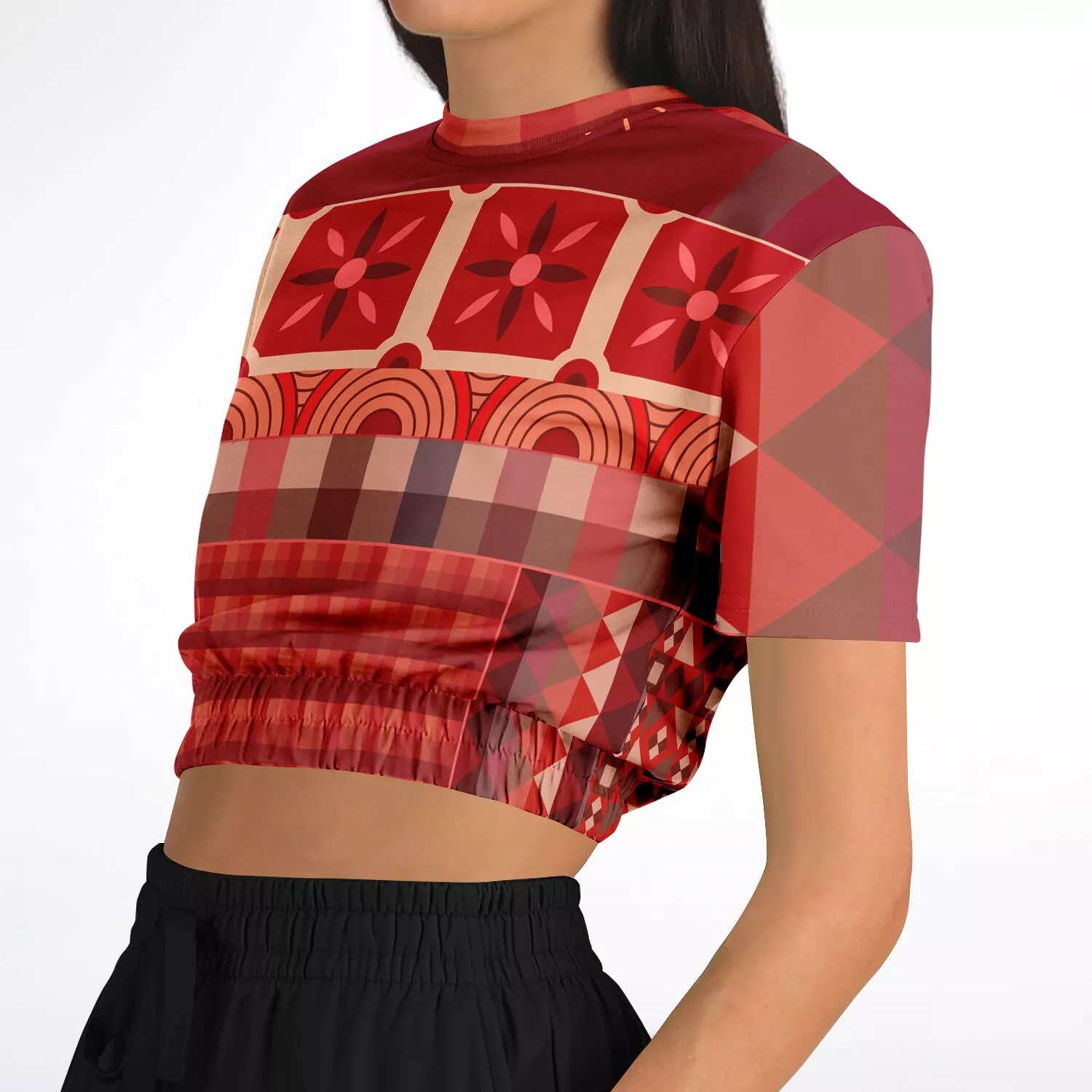 Toscana Red Short Sleeve Cropped Eco-Poly Sweater