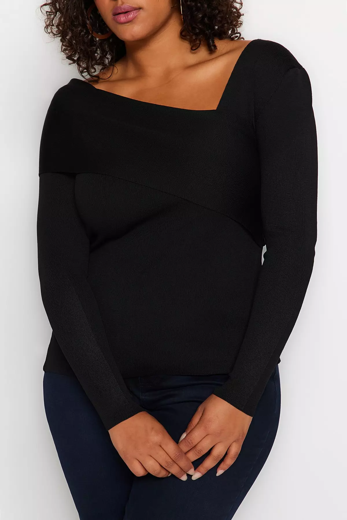 Asymmetrical Collar Knit Sweater by Trendyol