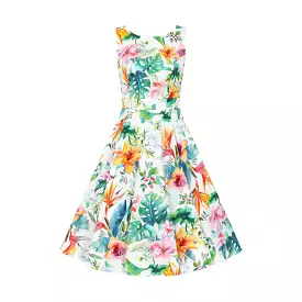 Tropical Floral White Summer Dress