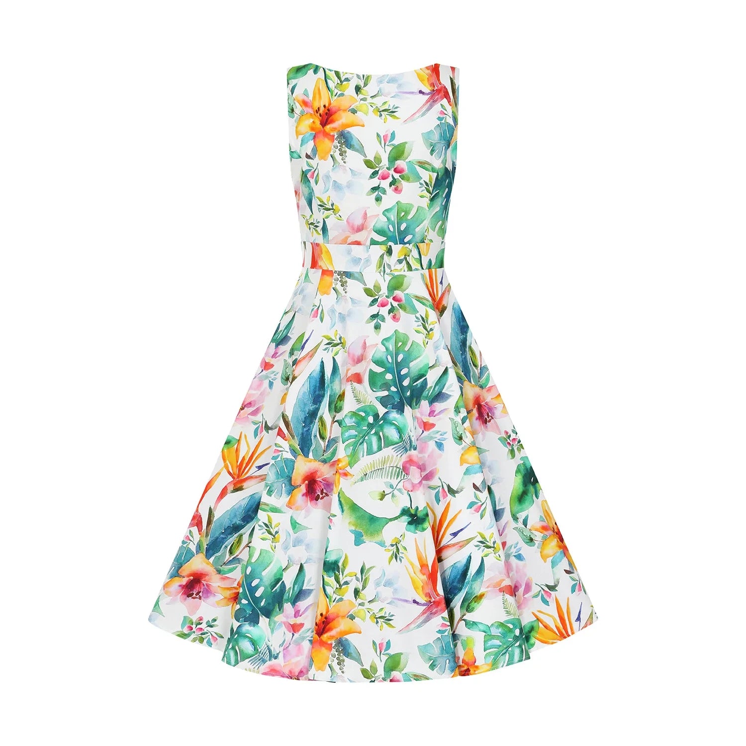 Tropical Floral White Summer Dress