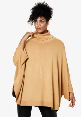 Turtle Neck Poncho Knit Sweater