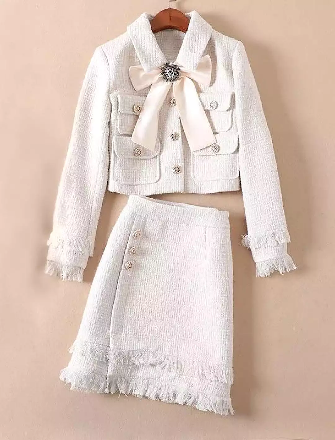 Tweed Jacket Bow Skirt Set