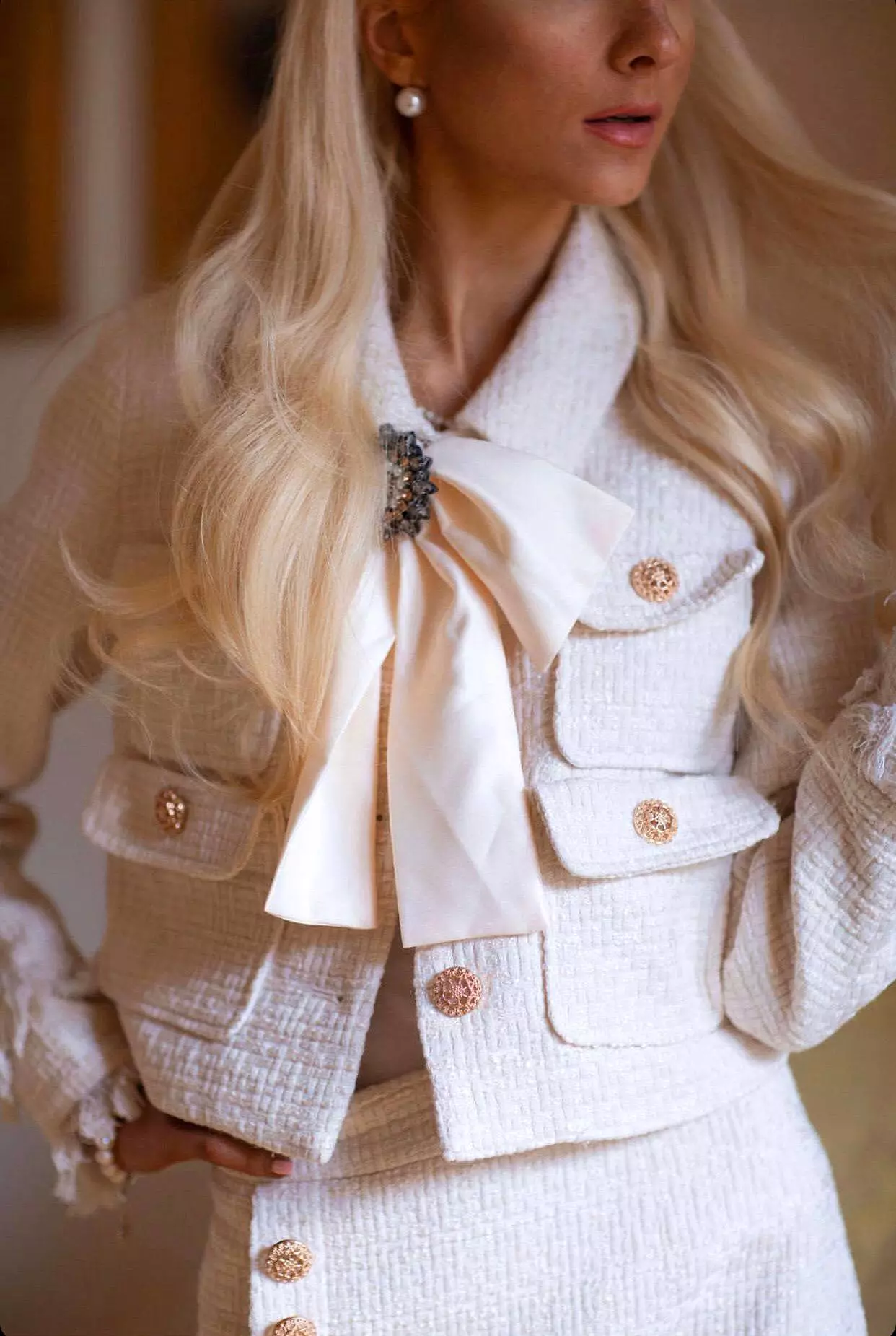 Tweed Jacket Bow Skirt Set