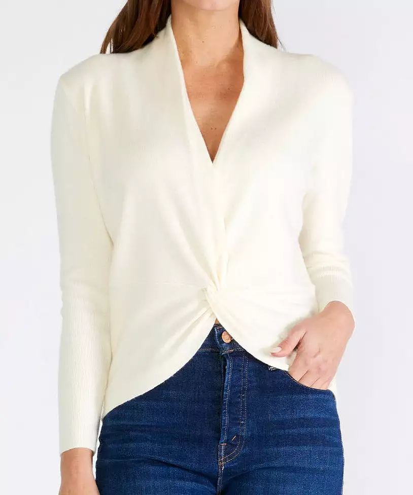 Twist Front Cream Sweater Top