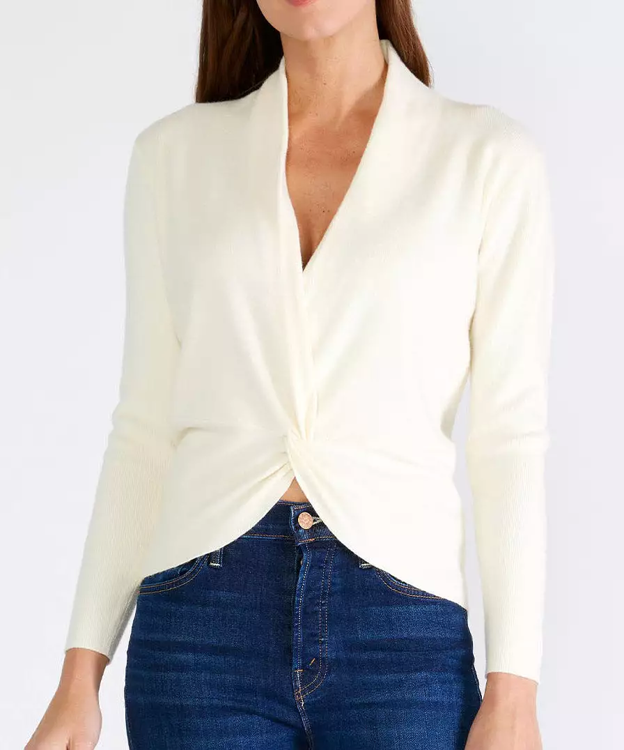 Twist Front Cream Sweater Top