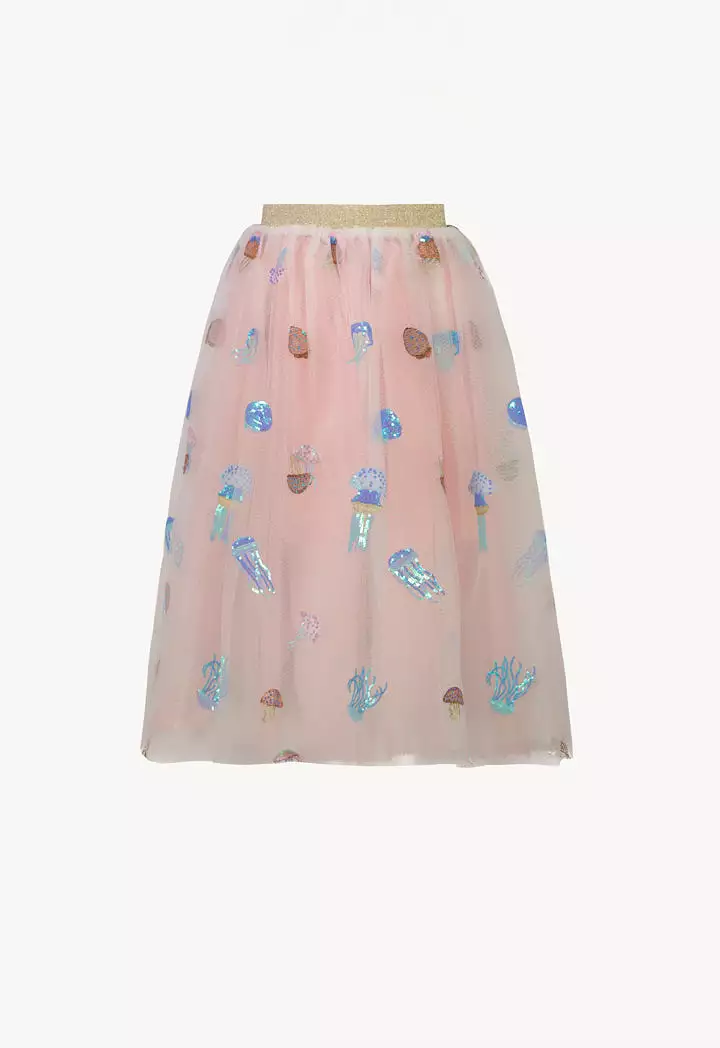 Underwater T-shirt Crystal Embellished | Ecru Tulle Jellyfish Embroidered Skirt