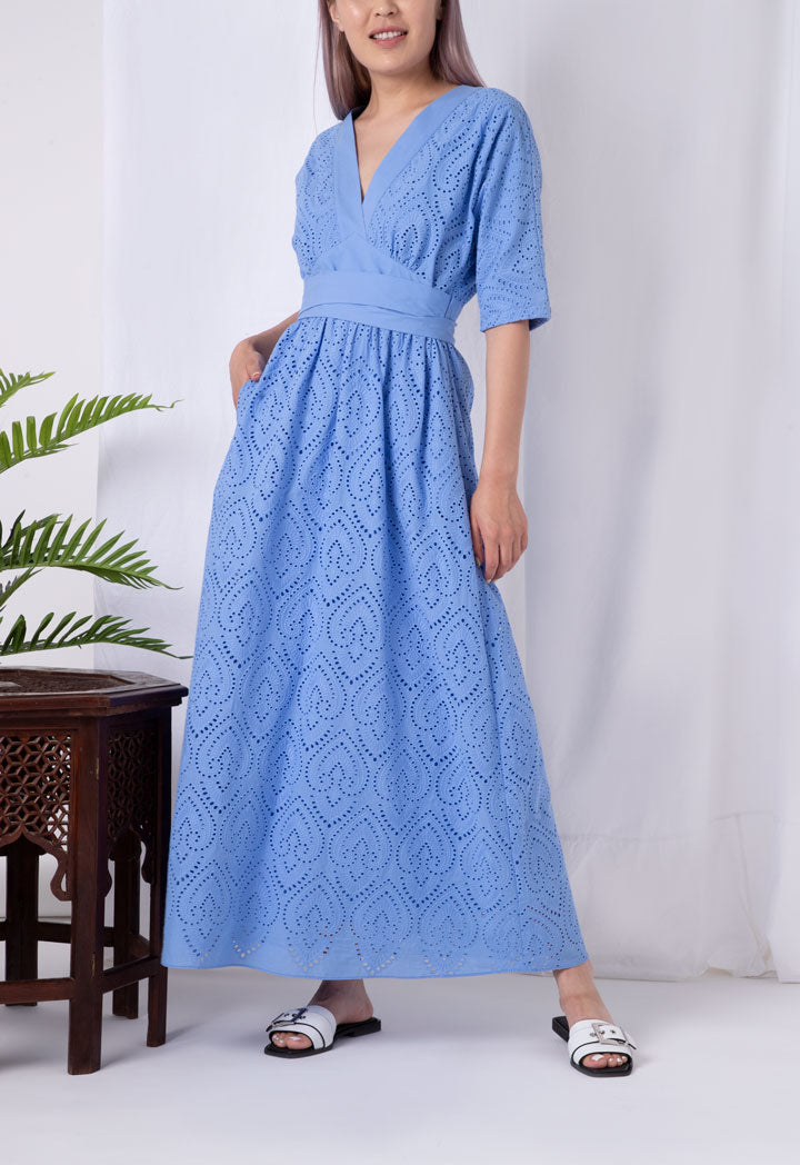 V-Neck Lace Embroidered Maxi Dress