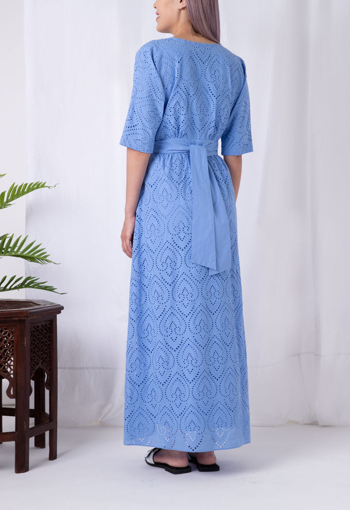 V-Neck Lace Embroidered Maxi Dress