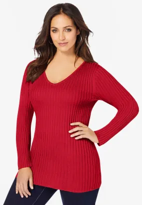 Ribbed V-Neck Sweater