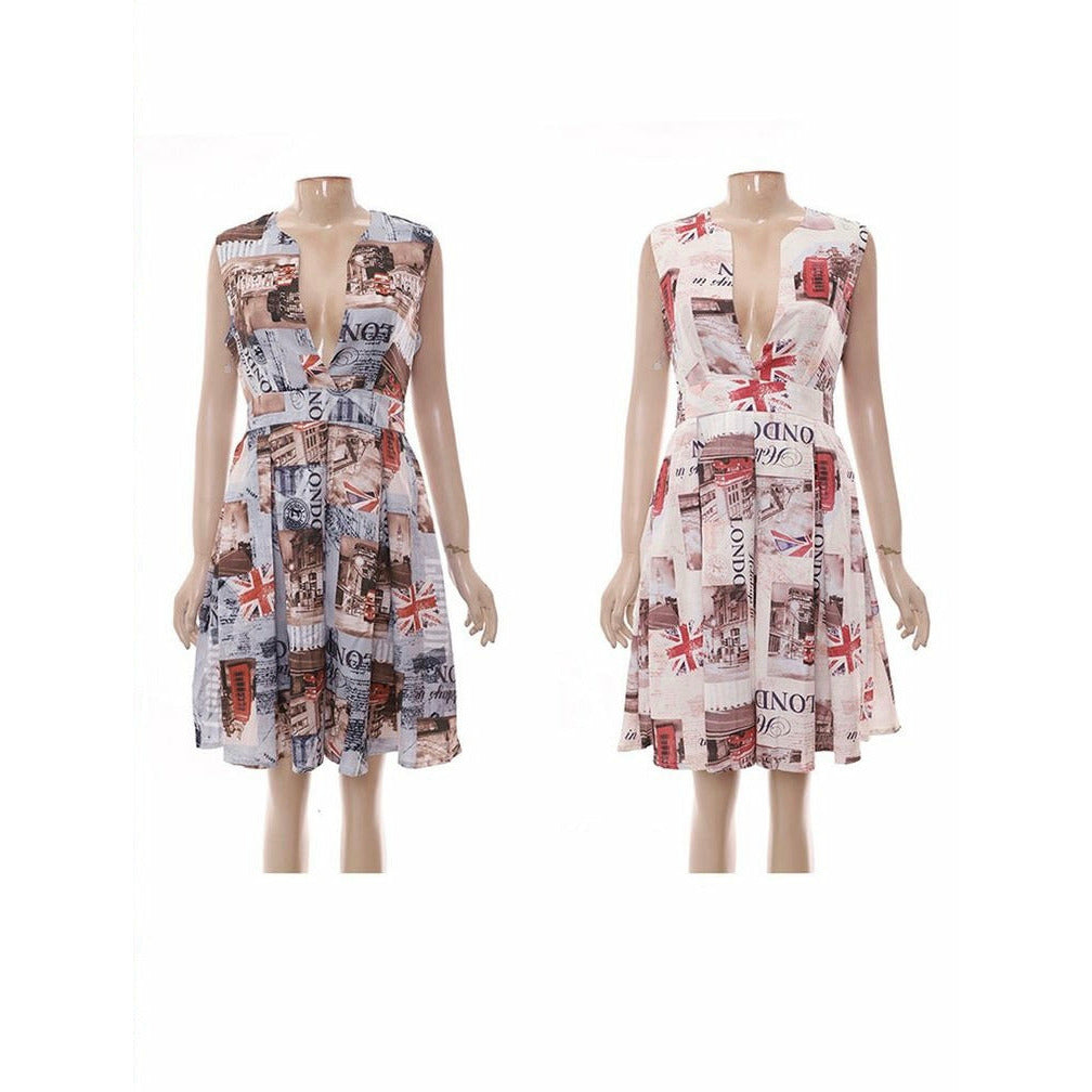 V-Neck Sleeveless Print Dress