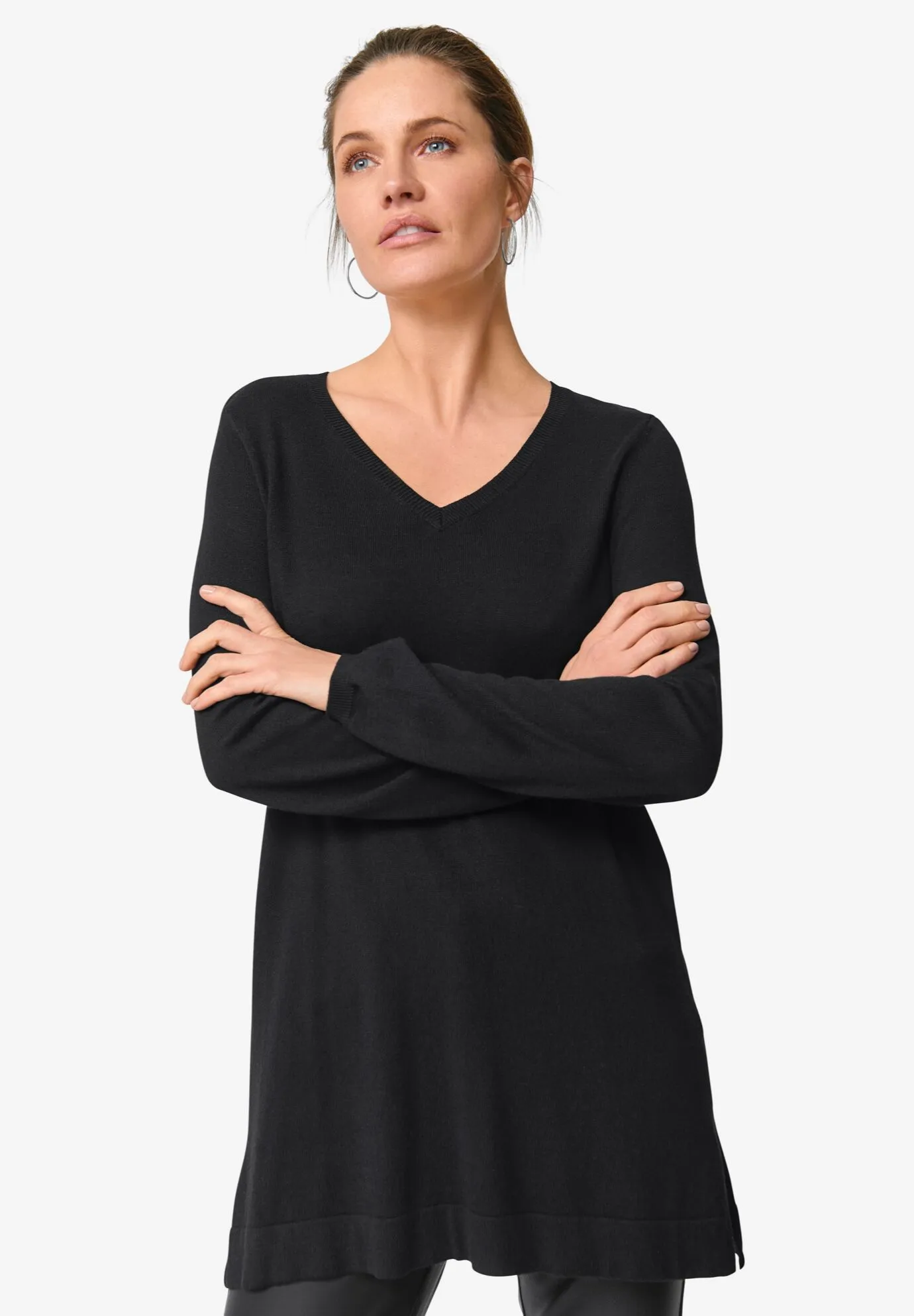 V-Neck Sweater Tunic - Knit Dress Top