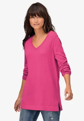 V-Neck Sweater Tunic - Knit Dress Top