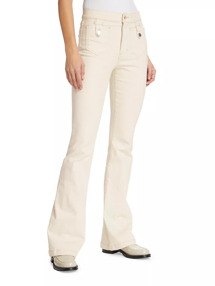 Veronica Beard Beverly HR Skinny Flare Tab Jean Ecru