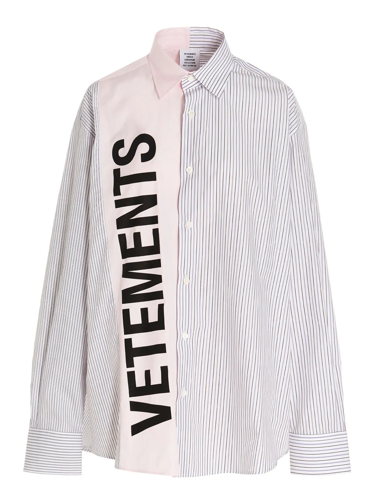 Vetements Logo Striped Long Sleeve Shirt