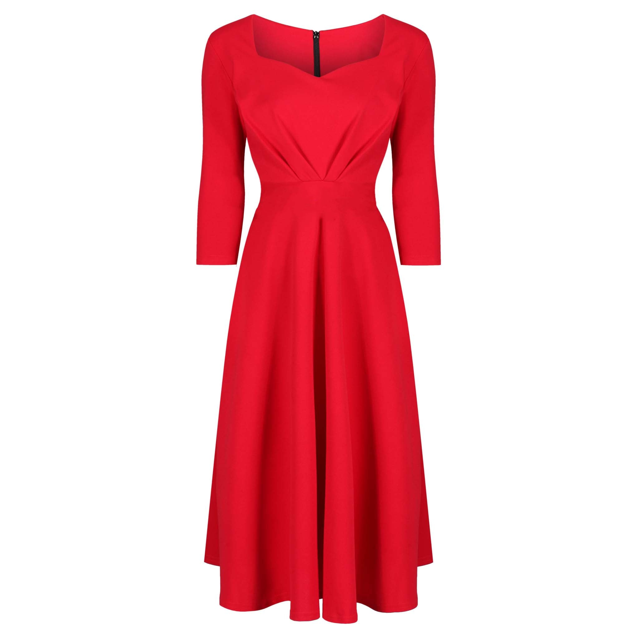 Vintage Red 3/4 Sleeve 1950s Swing Dress