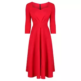 Vintage Red 3/4 Sleeve 1950s Swing Dress