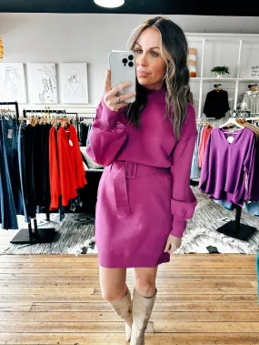 Purple Belted Sweater Dress