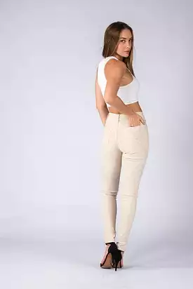 Wakee Beige Stretch Denim Skinny Jeggings 7046