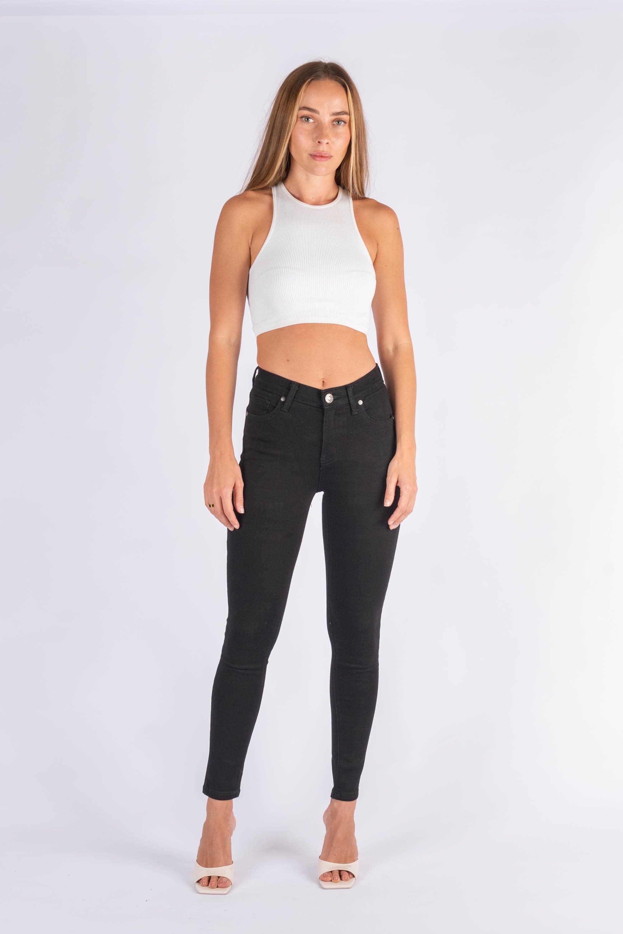 Wakee Stretch Jeans Skinny Leg High Waist - Black 10144