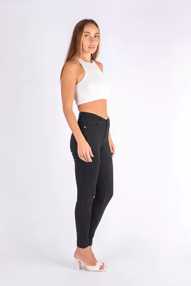 Wakee Stretch Jeans Skinny Leg High Waist - Black 10144