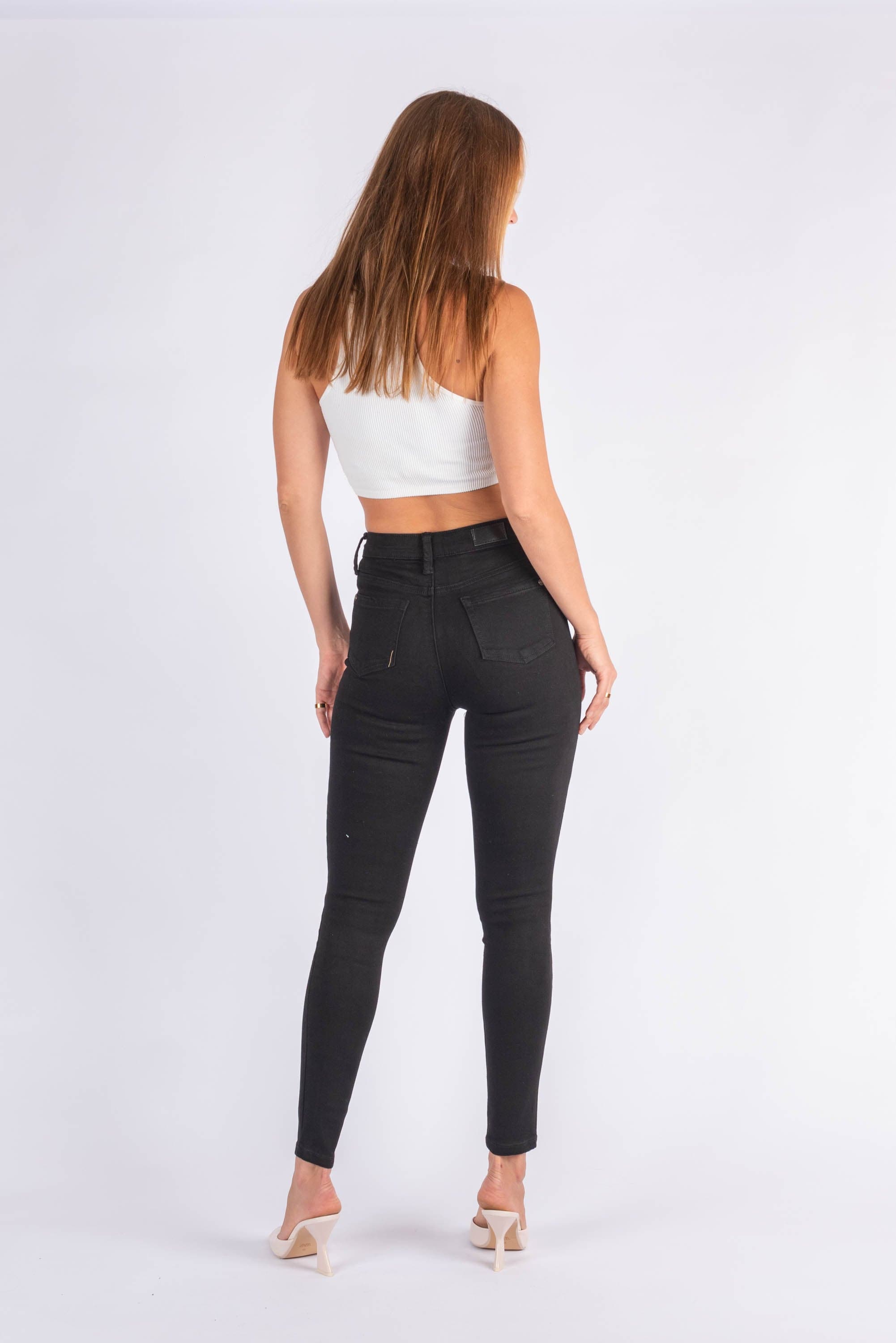 Wakee Stretch Jeans Skinny Leg High Waist - Black 10144