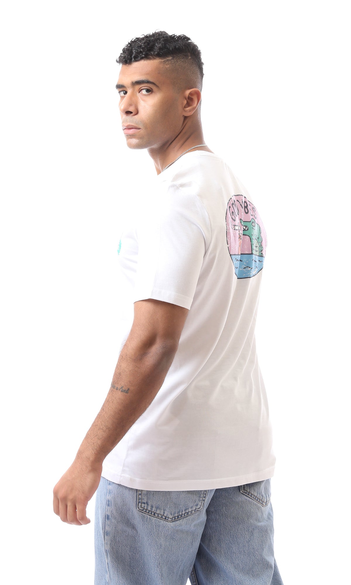 White Cotton Tee With Good Vibes Print