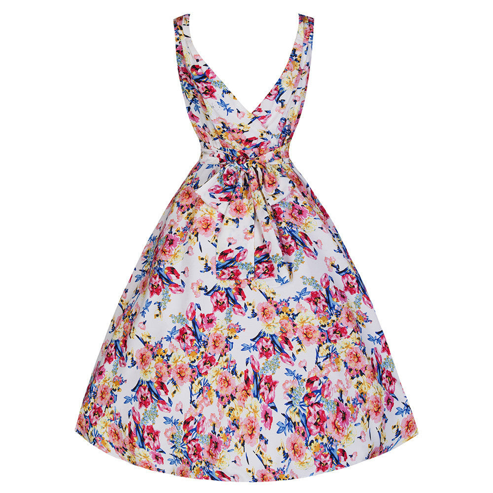 White Floral 1950s Swing Dress