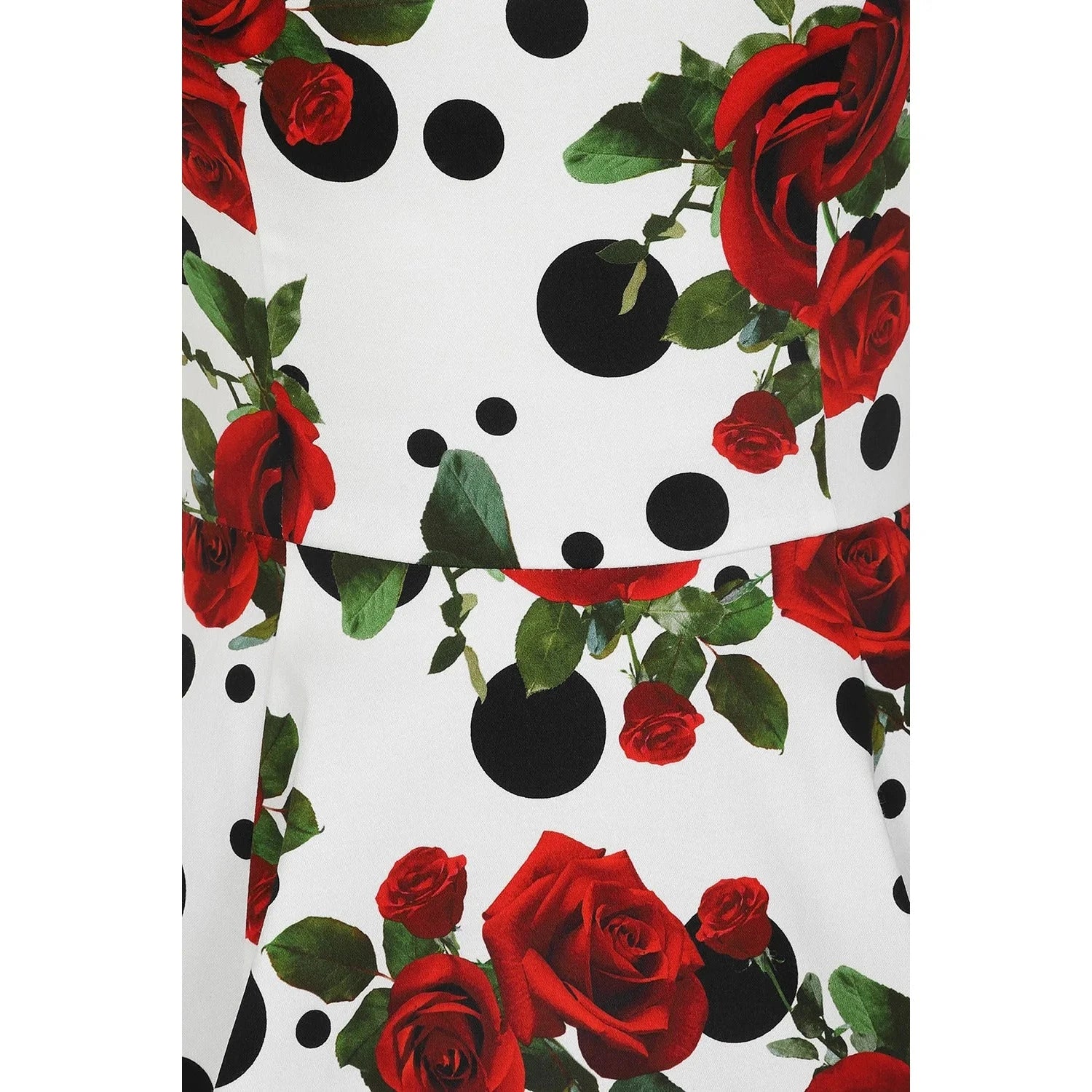 White Polka Dot Red Rose Print Rockabilly Swing Dress with Pockets